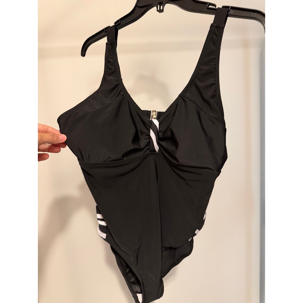 One-Piece Swimsuit Black with Zebra Accent Open Back